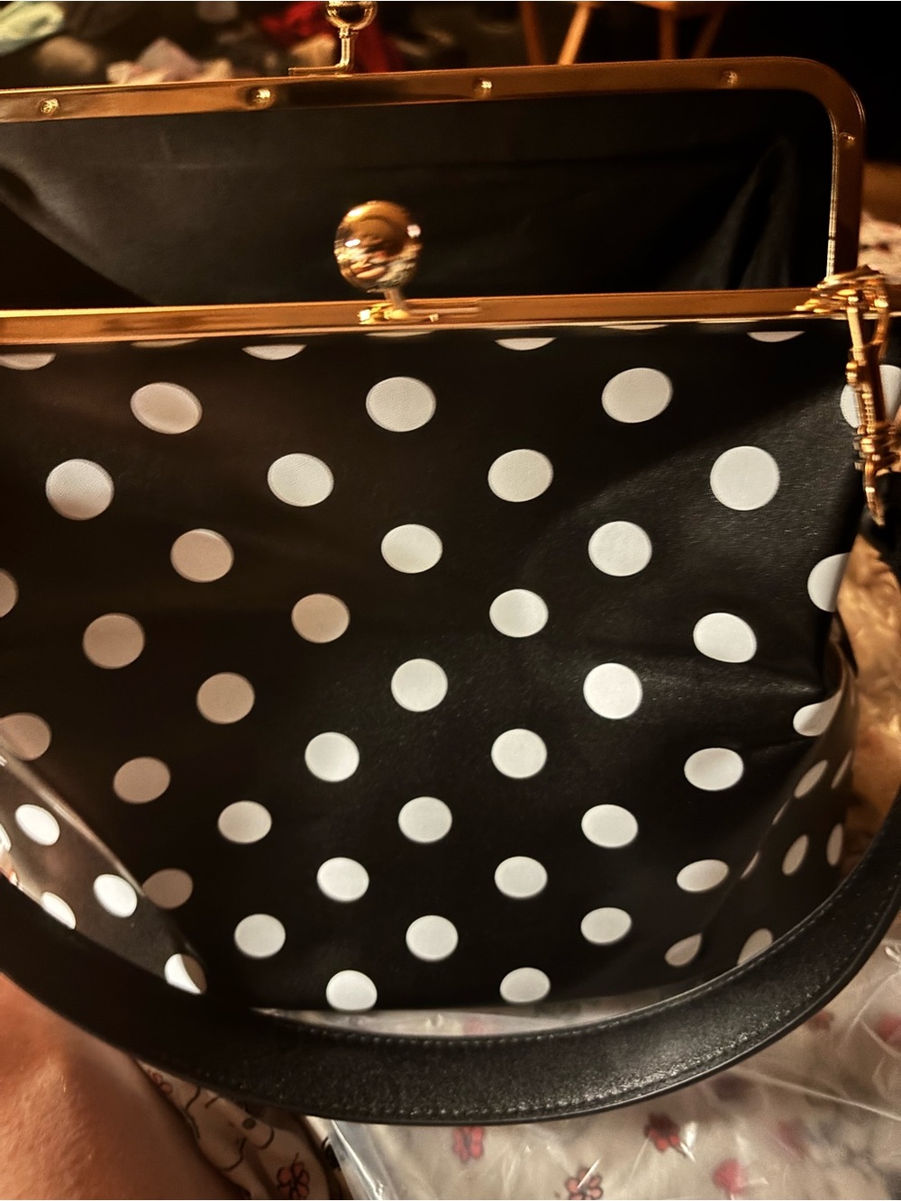 Black and White Polka Dot Frame-Top Women's Handbag